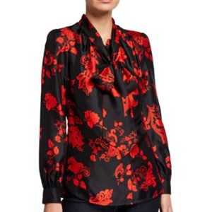 NWOT Tory Burch Black Silk Floral Blouse Size 14